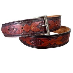 Cicada Engraved Genuine Steerhide Tooled Leather Brown Belt. Made in USA…